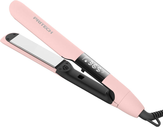 PRITECH Flat Iron Hair Straightener and Curler 2 in 1, Titanium Flat Iron with Negative Ions, Adjustable Temp(248℉-450℉) and Automatic Shut Off (Pink)