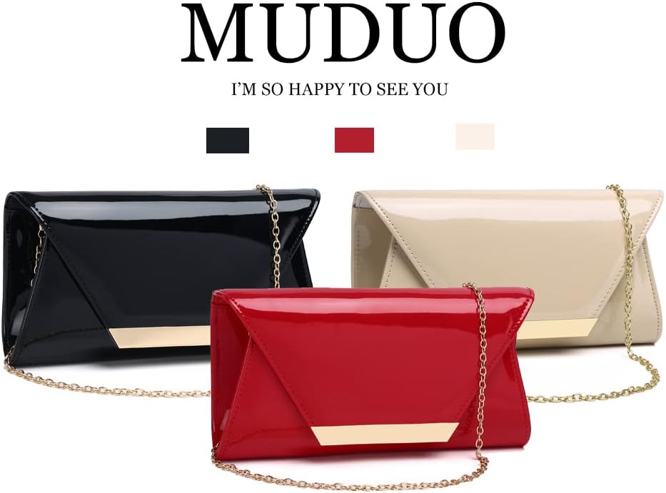 MUDUO Patent Leather Envelope Clutch Purse Shiny Candy Foldover Clutch Evening Bag for Women (7018-Silver)