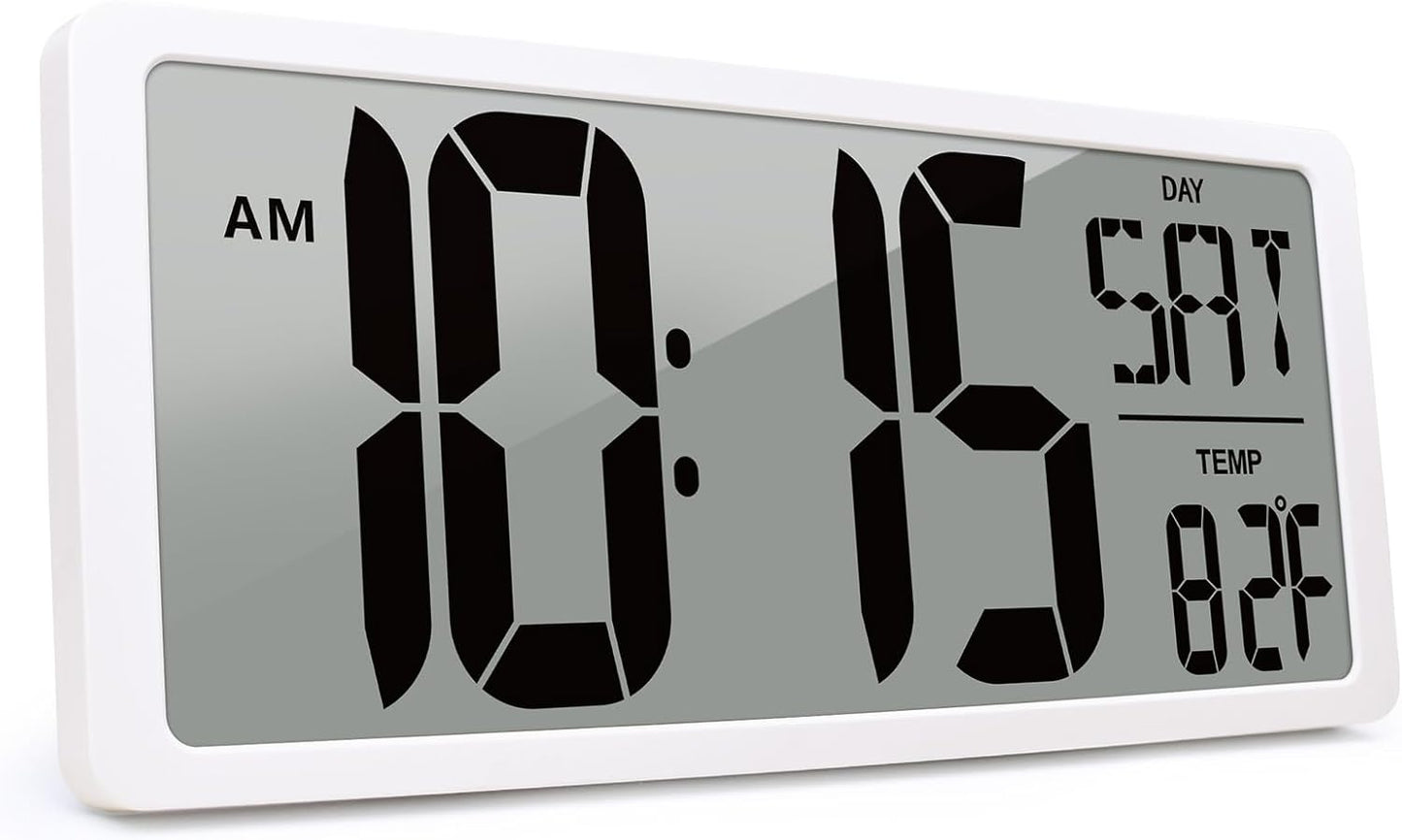 KMMKGG 15" Large Digital Wall Clock Battery Operated, Digital Clock Display with Day, Date & Temperature, Large Wall Clock for Bedroom, Livingroom, Office(4.6" Numbers)