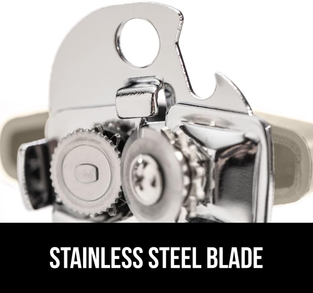 Heavy Duty Stainless Steel Manual Can Opener with Bottle Opener – Smooth Edge Cutter, Soft Grip Handle, Oversized Easy-Turn Knob, Extra Large, Almond - PuriLite