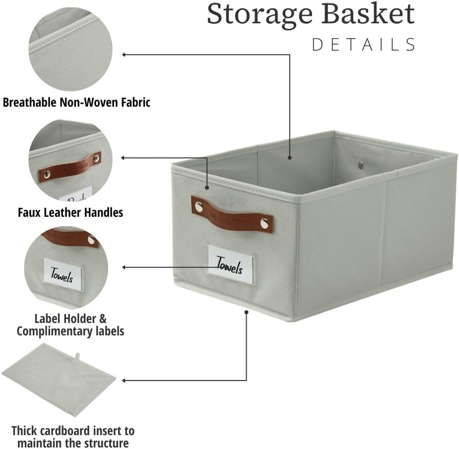 DECOMOMO Cube Storage Bin, Storage Cubes with Labels, Baskets for Shelves Kallax Linen Closet Organizers (Cube 10.5x11"/ 6pcs, Black)