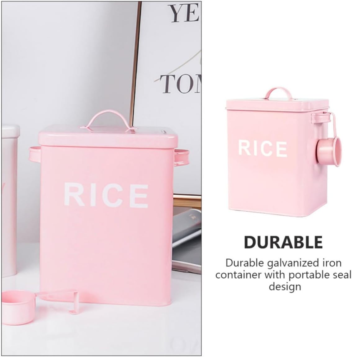 Pink Iron PET Food Barrel with Lid, Airtight Storage Container