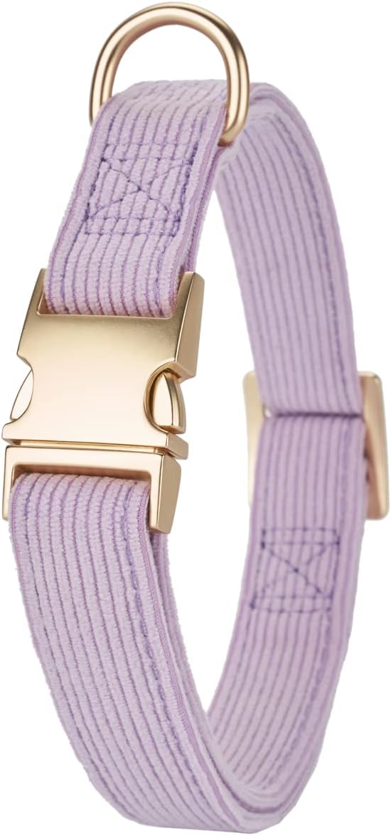 YUDOTE Soft Cotton Dog Collar with Metal Buckle Adjustable Heavy Duty Comfy Corduroy Collars for Small Medium Large Dogs,Black,Small