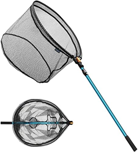 SAN LIKE Fishing Net Telescopic Landing Nets Folding Rubber Fish Net Rubber Coated Landing Net with Adjustable Sturdy Pole Handle for Saltwater Freshwater Bass Trout Fishing Easy Catch & Release