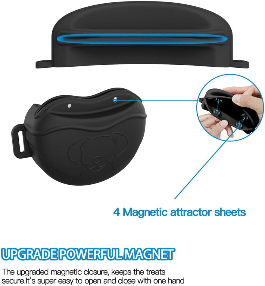 TUCANA Silicone Dog Treat Pouch for Pet Training – Upgraded 4 Strong Magnets Enhanced Magnetic Closure, Ease of Cleaning, Come with Adjustable Wasit Belt and Effective Dog Clicker
