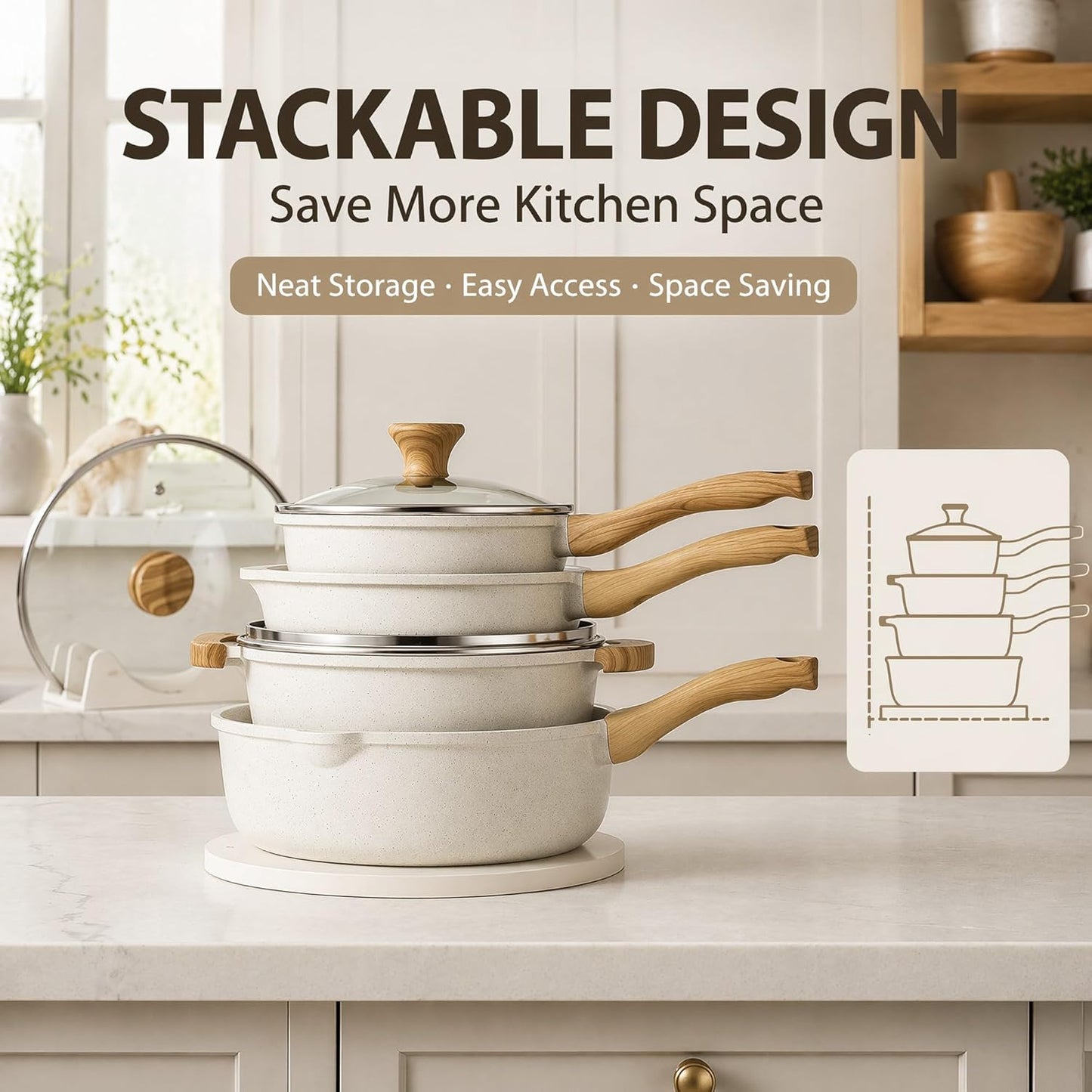 SENSARTE Nonstick Ceramic Cookware Set 13-Piece, Healthy Pots and Pans Set, Non-Toxic Kitchen Cooking Set with Stay-Cool Handles, Silicone Tools and Pot Protectors, PFAS and PFOA Free