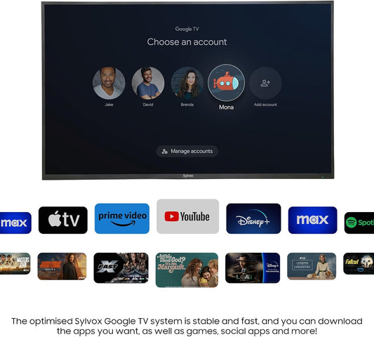 SYLVOX 50 Inch Outdoor Smart Television Weatherproof Google TV, 4K 700NIT High Brightness Temperature Resistant IP55 Waterproof TVs, Anti-Scratch, Suitable for Partial Sun (Patio Series) - PuriLite