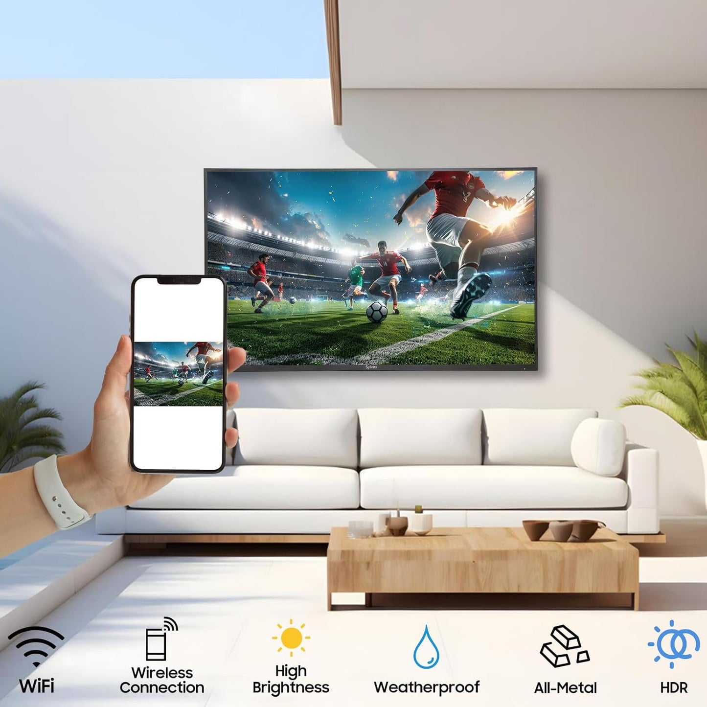 SYLVOX 50 Inch Outdoor Smart Television Weatherproof Google TV, 4K 700NIT High Brightness Temperature Resistant IP55 Waterproof TVs, Anti-Scratch, Suitable for Partial Sun (Patio Series)
