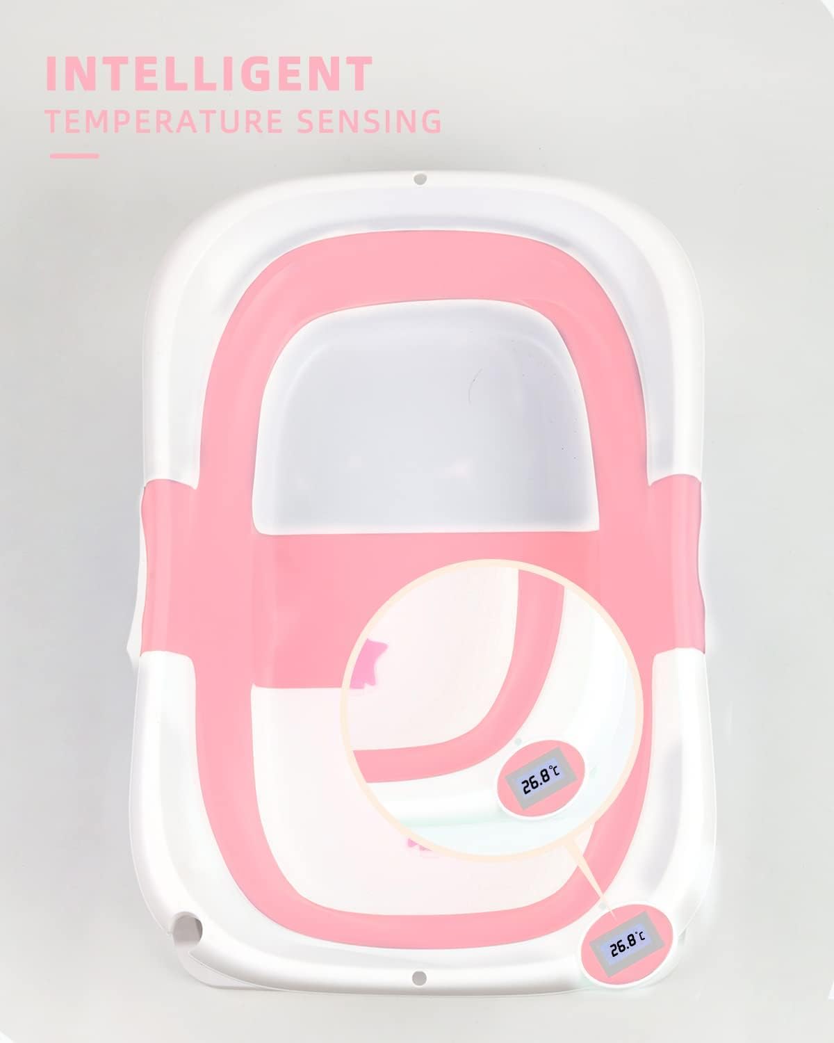 Befol Collapsible Baby Bathtub for Infants to Toddler, Portable Travel Bathtub Multifunctional Bathtub with Drain Hole, Baby Folding Bathtub for Newborn 0-36 Month (Blue+Floating Baby Bath Cushion Pink
