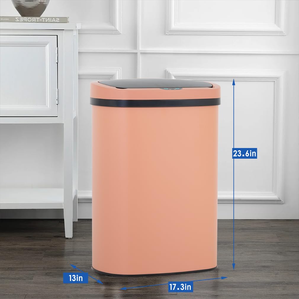 13 Gallon 50 Liter Garbage Can Kitchen Trash Can with Lid Automatic Sensor Touch Free Stainless Steel Waste Bin for Bathroom Bedroom Home Office,Black