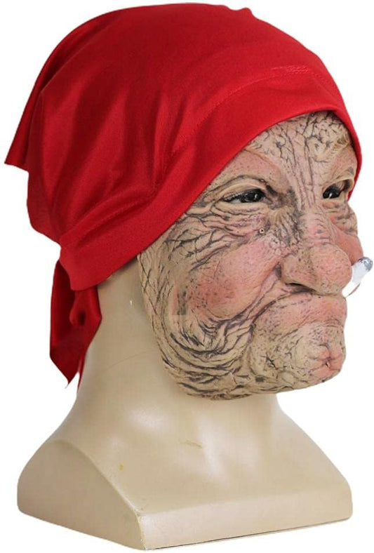 Old Woman Mask, Halloween Horror Headgear Old Lady Face Cover Latex Head Wear for Halloween Party Cosplay Props - PuriLite