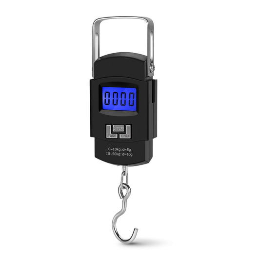 Flexzion Digital Hanging Scale – 110lb/50kg Portable Luggage Scale, and Fish Scale with Electronic Backlight LCD, Stainless Steel Hook, 2 AAA Batteries Included