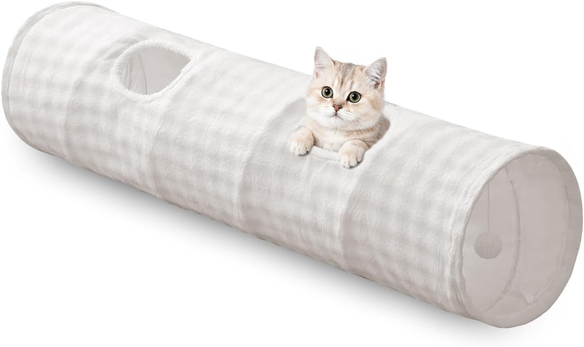 Straight Bubble Cat Tunnel for Indoor Cats 47"x12", Cream White