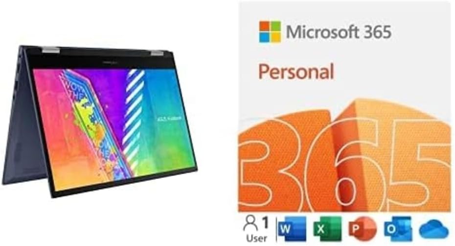 Asus VivoBook Go 14 Flip Thin and Light 2-in-1 Laptop, 14” HD Touch Display, Intel Celeron, 4GB RAM, 128GB eMMC, Windows 11 Home in S Mode + Microsoft 365 Personal 1-Year, J1401KA-AS01-CA