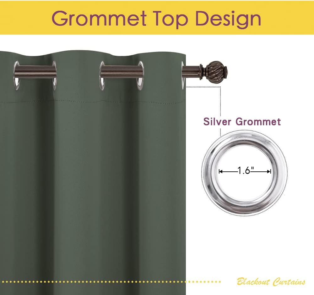 NICETOWN Blackout Curtains 2 Panels for Bedroom- Thermal Insulated Grommet Blackout Curtains 63 Inches Long for Living Room/Kitchen Rideaux occultants (2 Panels, W42 x L63 -Inch,Grey) - PuriLite