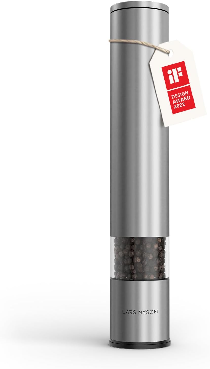 LARS NYSØM Salt and Pepper Mills Set Stainless Steel with Adjustable Ceramic Grinder 2 Pieces I Design Spice Mills Set Manual (Mustard Yellow)