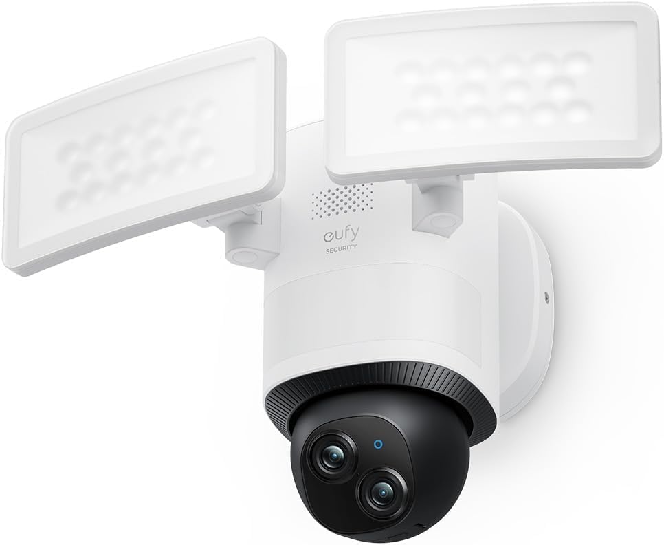 eufy Floodlight Camera E340 with AC Cable, Security Camera Outdoor, 360° PTZ, 24/7 Recording, 2.4G/5G Wi-Fi, 2000 LM, Motion Detection, Built-in Siren, Dual Cam, HB3 Compatible, No Monthly Fee