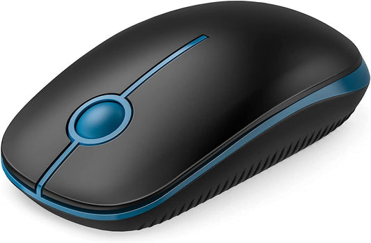 Wireless Mouse, Vssoplor 2.4G Slim Portable Computer Mice with Nano Receiver for Notebook, PC, Laptop, Computer (Black and Sapphire Blue)