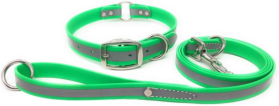 Regal Dog Products Large Pink Heavy Duty Reflective Dog Collar with Center Ring, Metal Buckle and D Ring | Anti-Odor Adjustable Biothane Waterproof Dog Collar | Other Sizes for Small & Medium Dogs