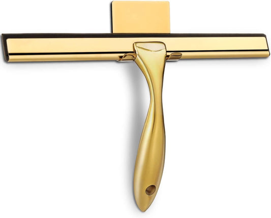 Sishynio All-Purpose Shower Squeegee for Shower Doors, Bathroom, Window and Car Glass - Golden, Stainless Steel, 10 Inches - PuriLite