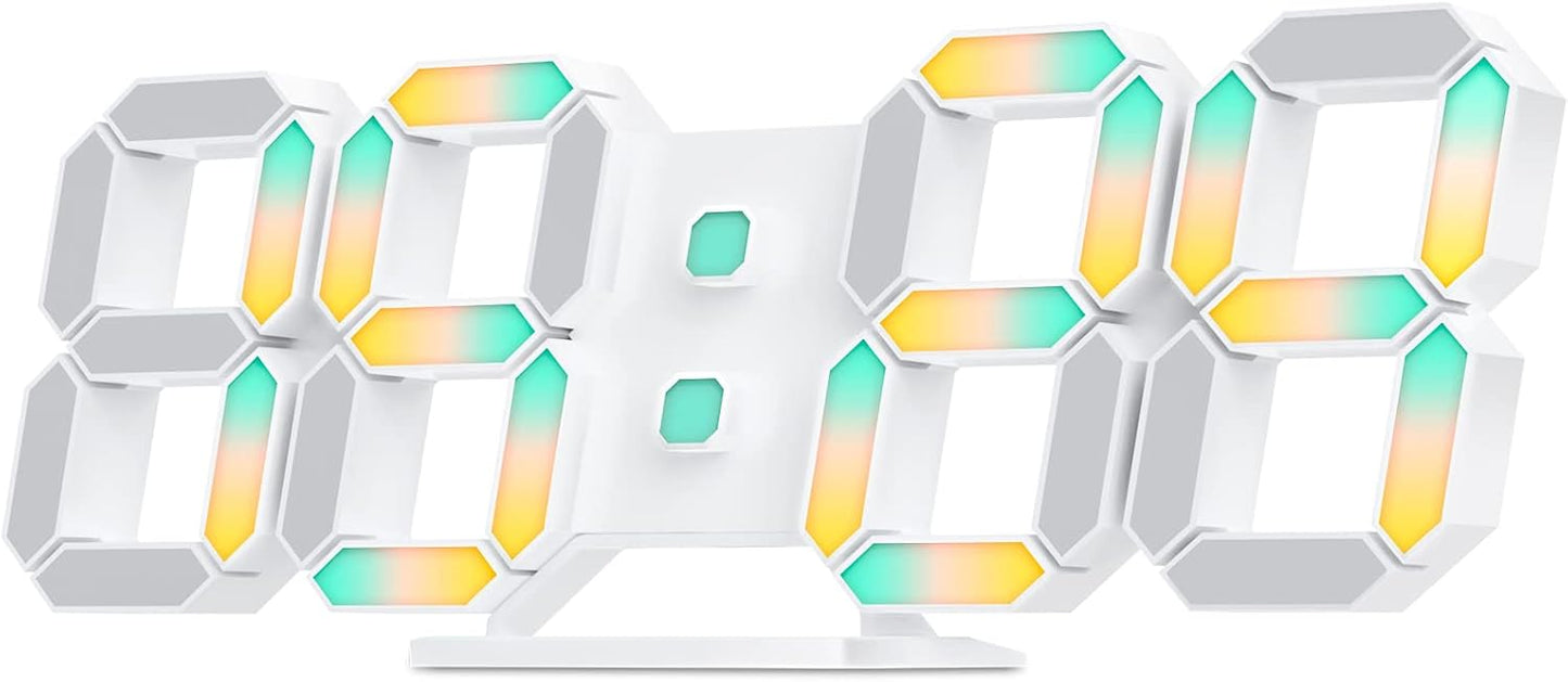 EDUP HOME 3D LED Wall Clock Desk Alarm Clock 7 Colors 9.7" with Remote Control, Digital Alarm Clock Adjustable Brightness Timer 12/24 Hr Time/Date/Temperature for Kid Bedroom/Kitchen/Office