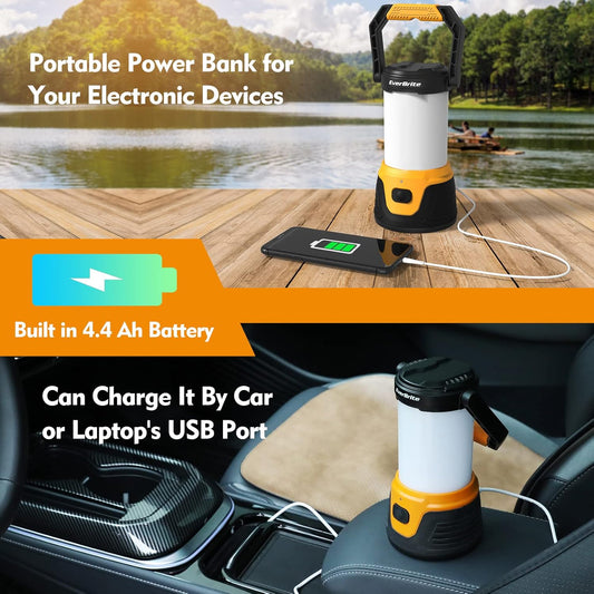 EverBrite Camping Lantern Rechargeable, 1000LM Camping Light, 5 Lighting Modes LED Lantern, 4400mAh Power Bank Perfect for Hurricane, Emergency, Power Outage, Home and More, USB C Cable Included