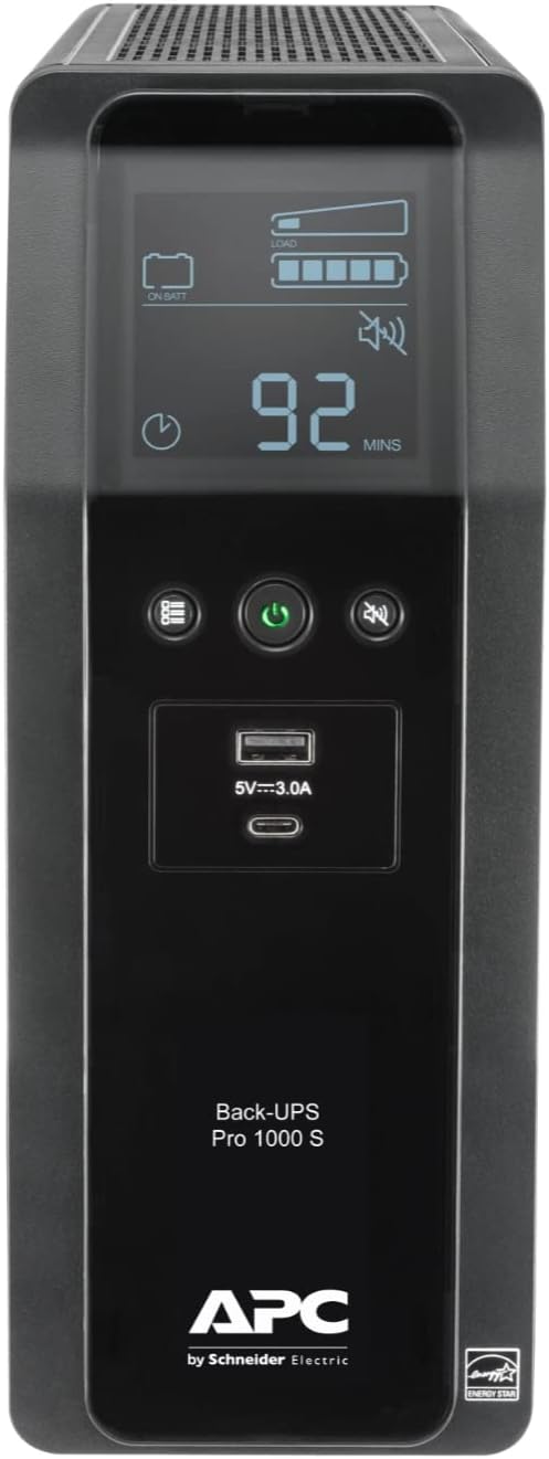 APC BR1000MS Sine Wave UPS Battery Backup & Surge Protector, 1000VA, Backups Pro, Black