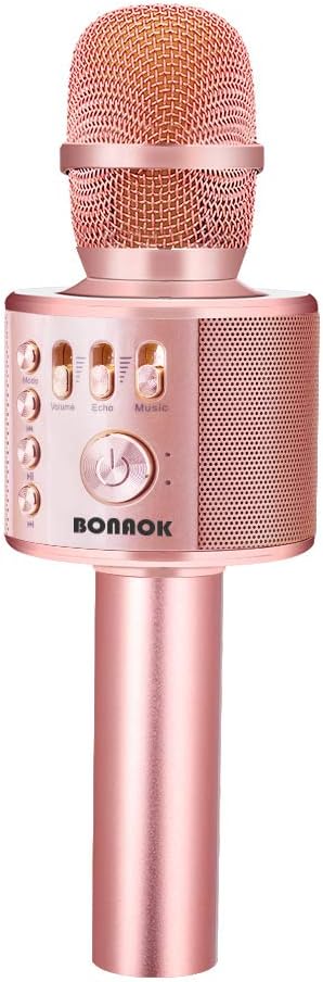 BONAOK Wireless Bluetooth Karaoke Microphone,3-in-1 Portable Instrument Wireless Microphone Mic Speaker Machine Home Party Birthday for All Smartphones(Black)