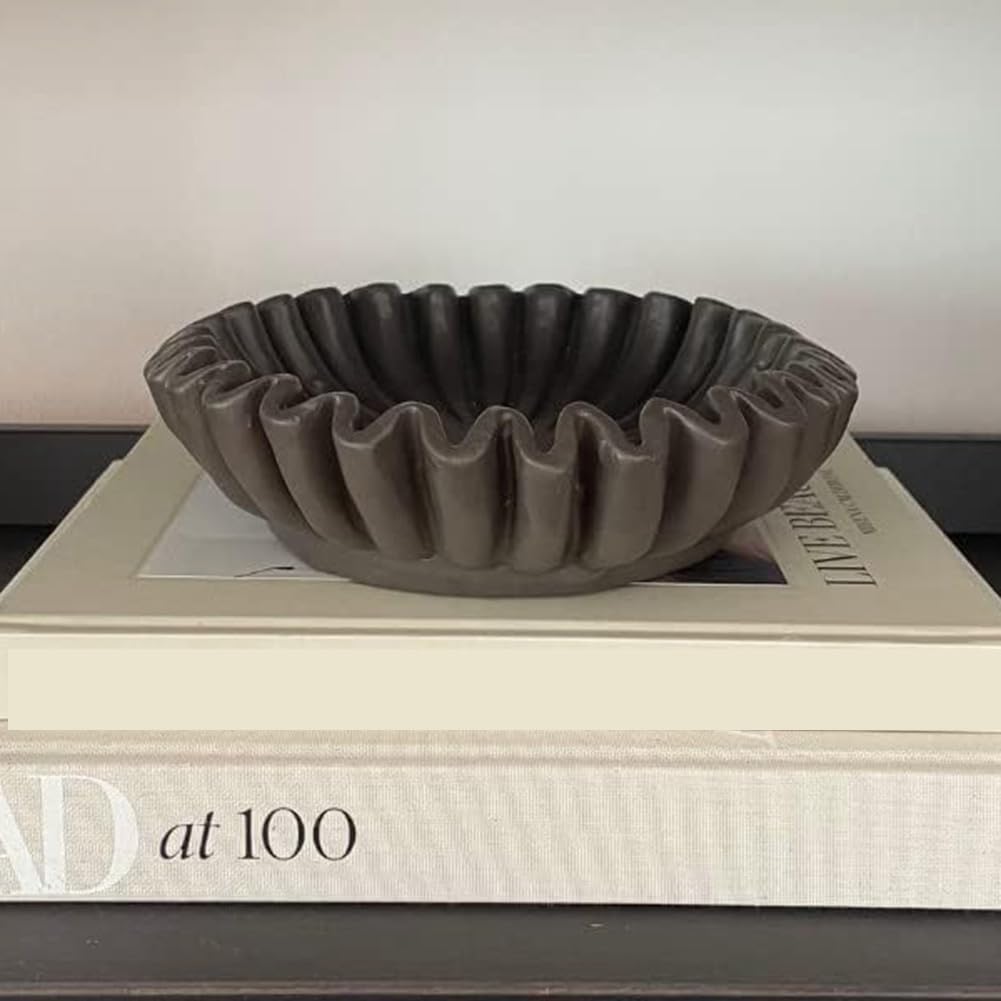 Fluted Ruffle Decorative Bowl | Resin Decorative Bowl | Home Decor Accent Bowl | Coffee Table Bowl | Small Centerpiece Bowl - PuriLite