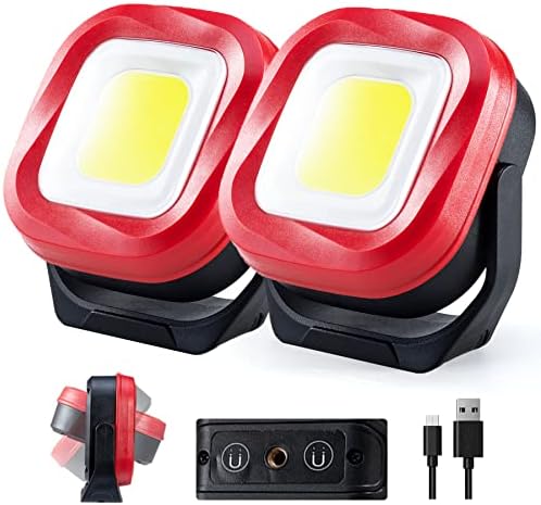ORHOMELIFE Magnetic Work Light, 42 LEDs 1000 Lumens Rechargeable Portable Magnetic Flashlight Inspection Light for Car Repair, Camping, Emergency & Job Site Lighting (2 PCS)