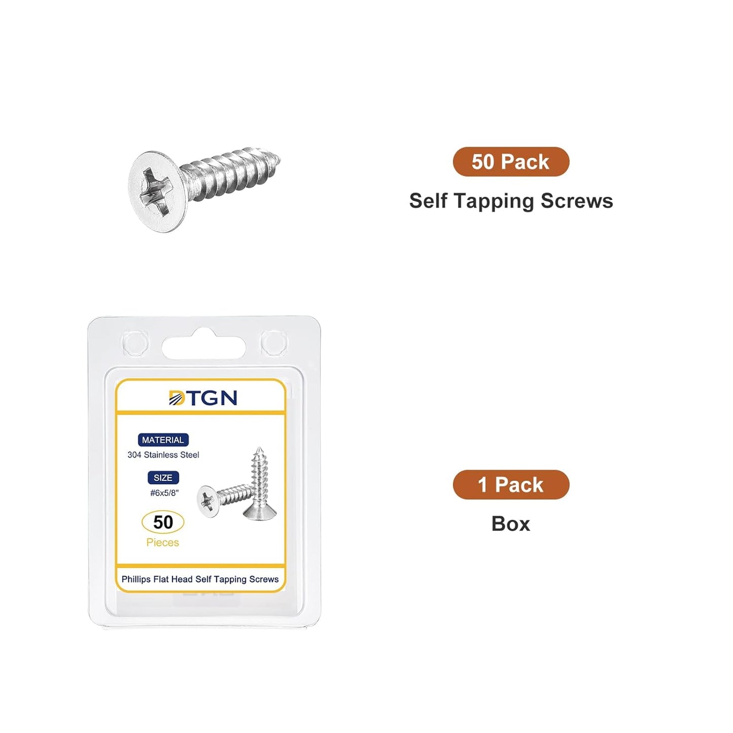 DTGN 100Pcs #6x1/2 Flat Head Wood Screws, 304 Stainless Steel Phillips Self Tapping Screws - Good for Woodworking, Furniture - Silver