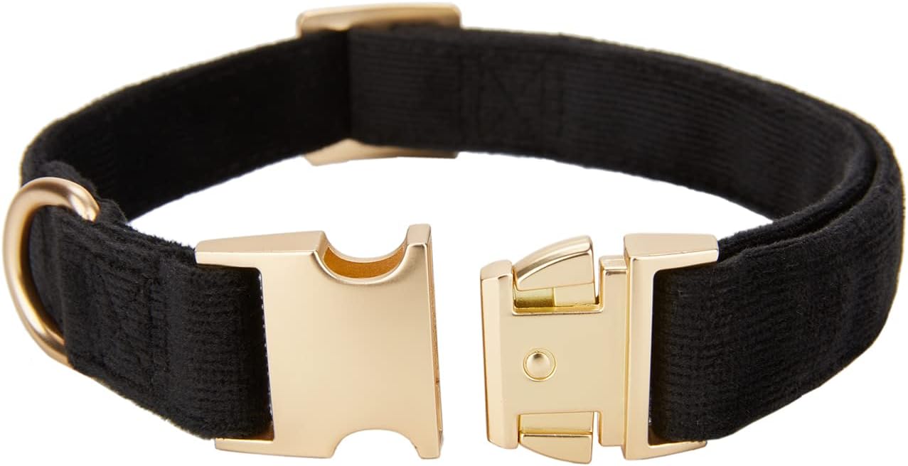 YUDOTE Soft Cotton Dog Collar with Metal Buckle Adjustable Heavy Duty Comfy Corduroy Collars for Small Medium Large Dogs,Black,Small