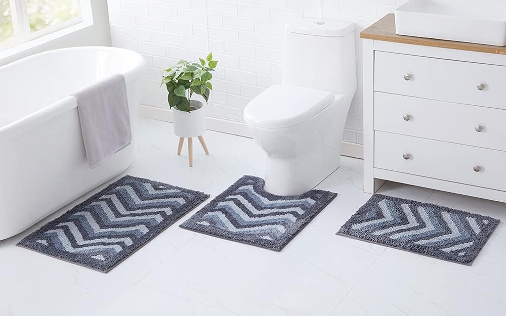 Clara Clark Bathroom Set - Gray Bathroom Accessories Set, Bathroom Sets with Shower Curtain and Rugs, 23PC Shower Curtain Set with Liner, Soap Dispenser, Soap Dish, Toilet Brush Holder, and Trash Can