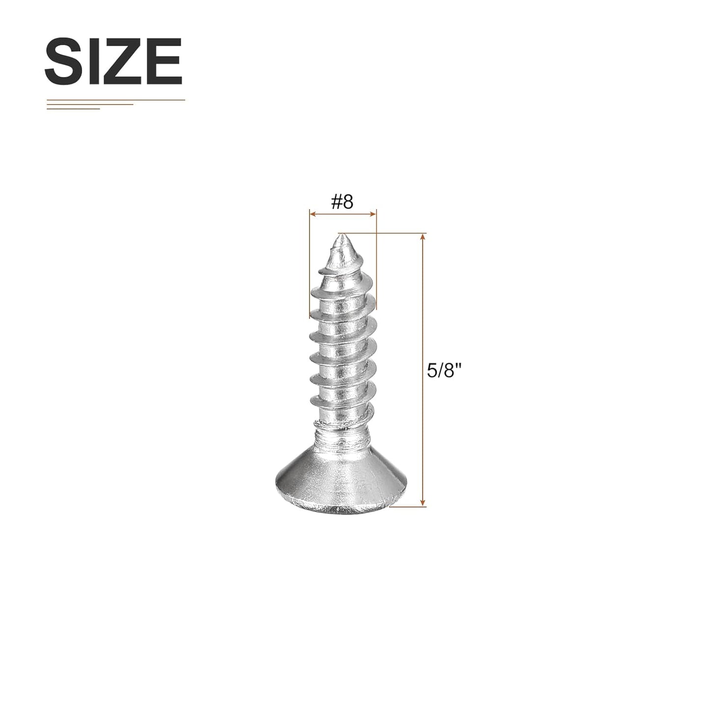 DTGN 100Pcs #8x1 Flat Head Wood Screws, 304 Stainless Steel Phillips Self Tapping Screws - Good for Woodworking, Furniture - Silver
