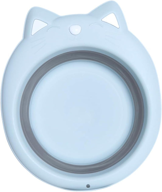 Kisangel Portable Foldable Washbasin Cat Shape Cartoon Design PP Material Space Saving Wash Tub for Bathing