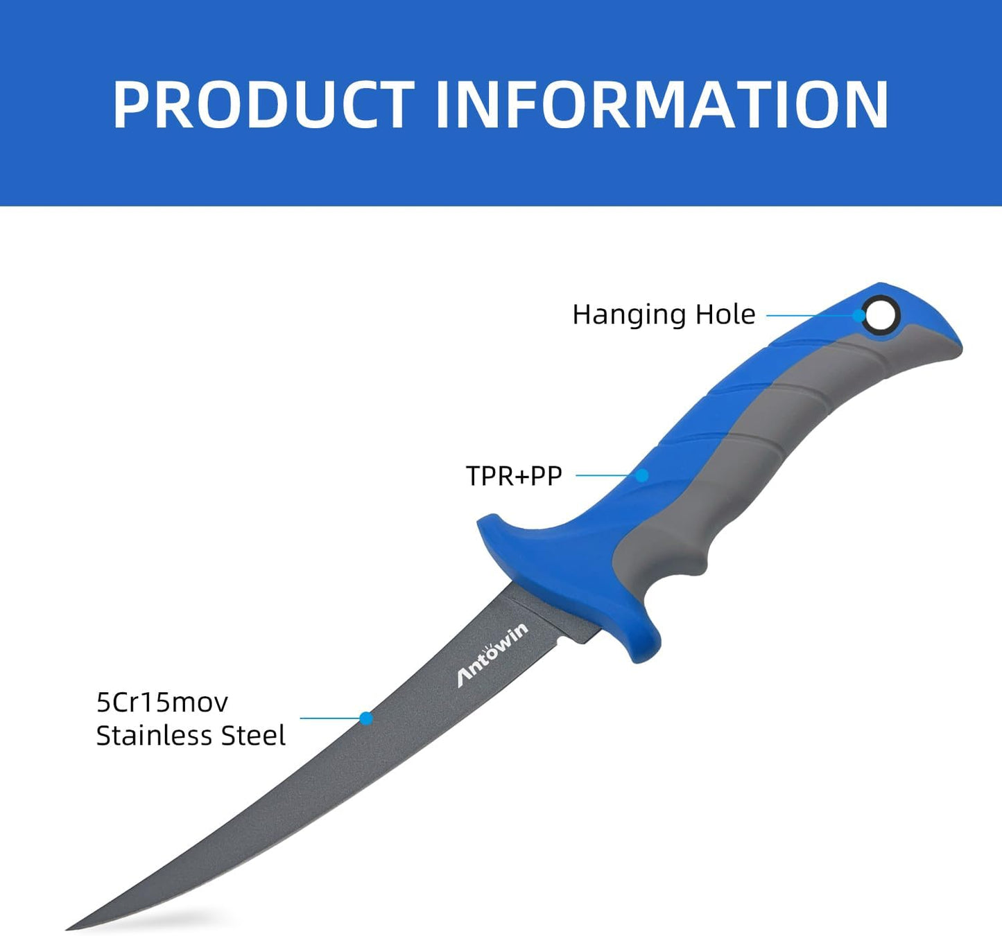 8 Inch Fishing Fillet Knife, Professional Level Knives for Filleting Fish and Boning Meat, Sharp Stainless-Steel Non-Stick Coating Blade, Non-Slip Handles, with 1 Two Stage Knife Sharpener