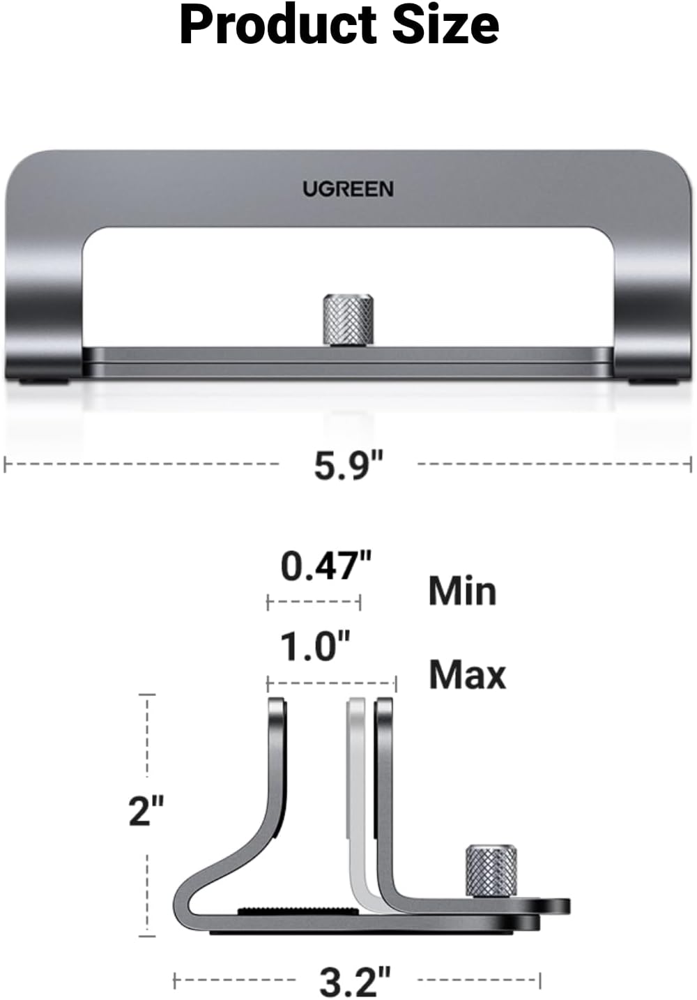 UGREEN Vertical Laptop Stand Holder Mount for Desk, Riser Adjustable Aluminum Compatible with MacBook Pro Air, Ideapad, Surface Book, Chromebook Up to 15.6inch, Grey