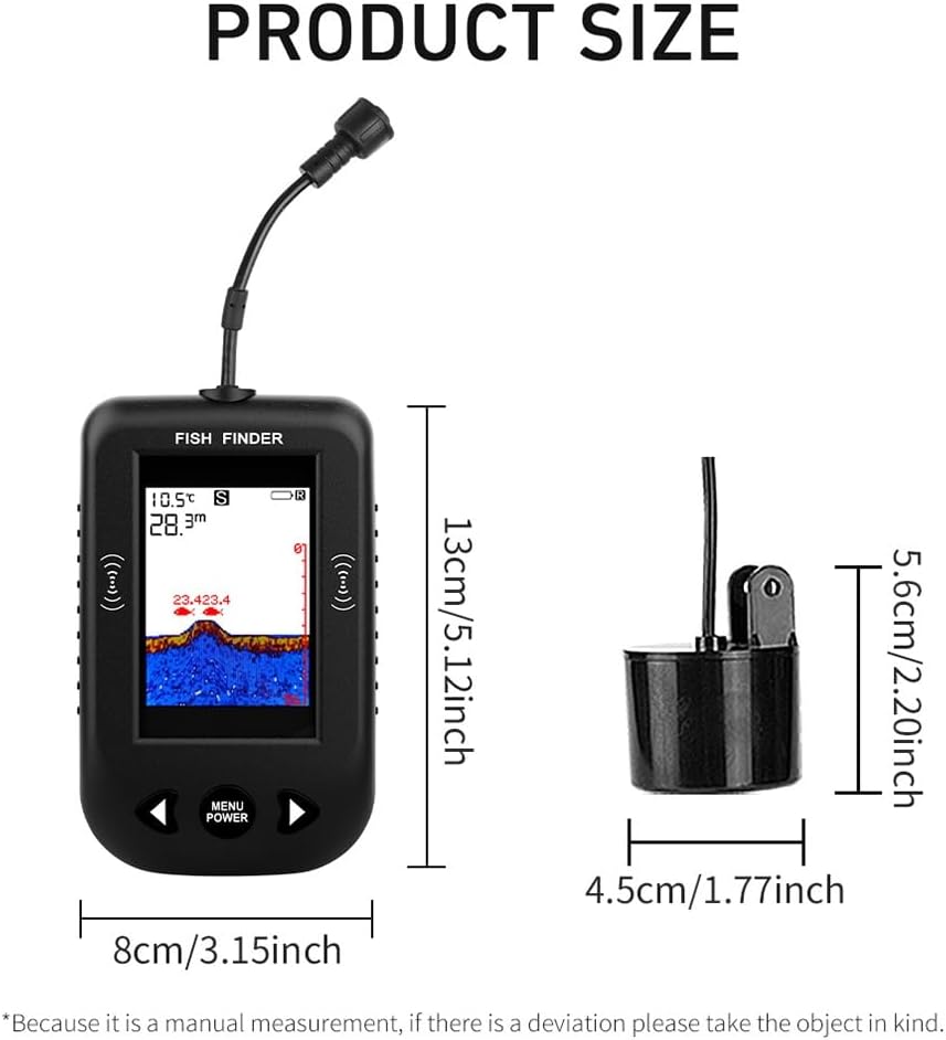 Uziurl Portable Fish Finder Water Depth Temperature Fishfinder with Wire Sonar Sensor Transducer for Fishing Black