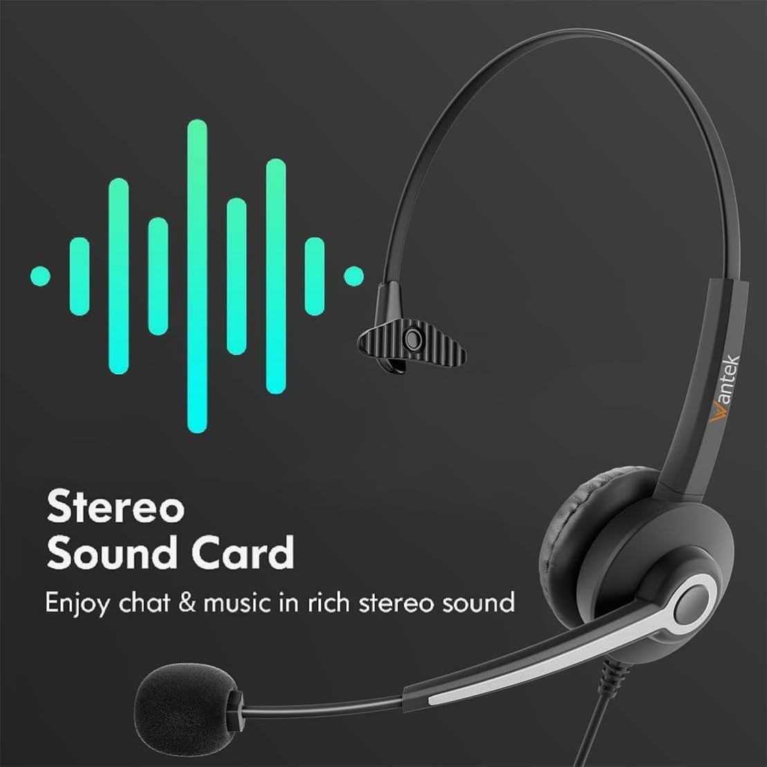 Wantek USB Headset with Microphone for PC, On-Ear Headphones - Computer Laptop Wired Headset with Mic Noise Cancellation & Volume Control for Work Home Office Online Classroom Zoom Skype