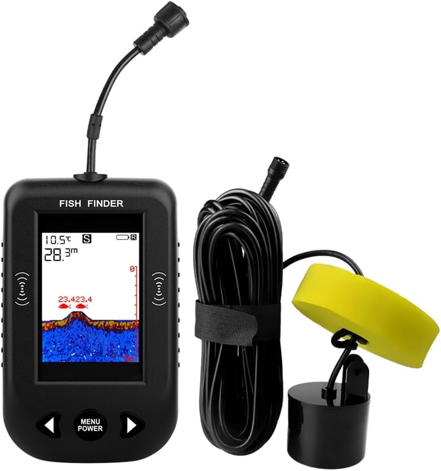 Uziurl Portable Fish Finder Water Depth Temperature Fishfinder with Wire Sonar Sensor Transducer for Fishing Black