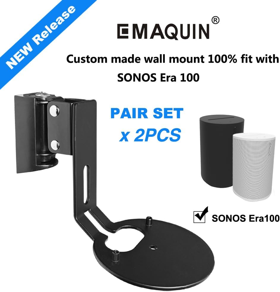 EMAQUIN Wall Mount Bracket for Sonos Era 100 Speaker (Swivel and Tilt,Sturdy Metal,Enduring Paint Finish,Easy to intall,Compatible with Sonos Era 100,Single pc,Black)