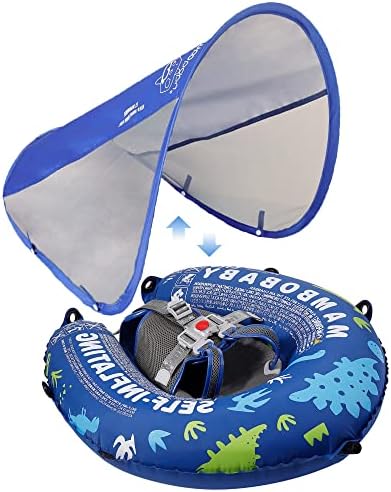 Mambobaby Baby Swim Float with Canopy, Non-Inflatable Solid Baby Float, Upgrade Soft Skin-Friendly Material Infant Swim Float