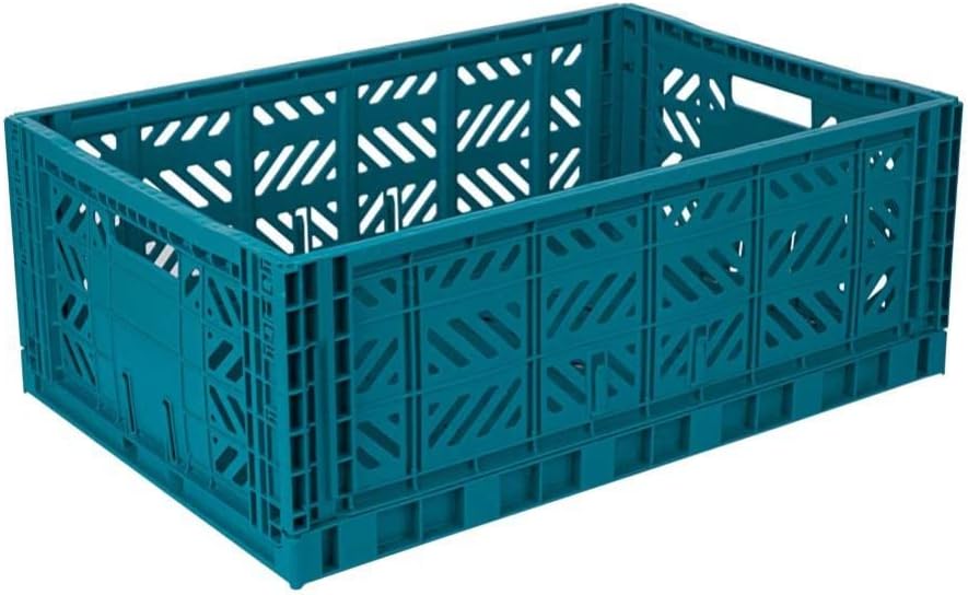 AYKASA Collapsible Storage Bins, Plastic Crate for Storage, Collapsible Crate, Utility Stackable Box (Small, Arctic blue)