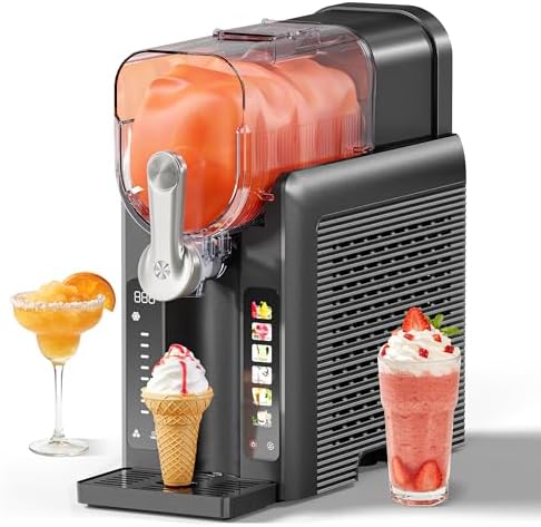 Slushie Machine, No Ice Needed Slushy Maker for Home, Real-Time Temp Display, Frozen Drink Maker with 6 Preset Programs for Ice Cream, Frappés, Milk Shake and More, Black, 1 Pack+3Modes