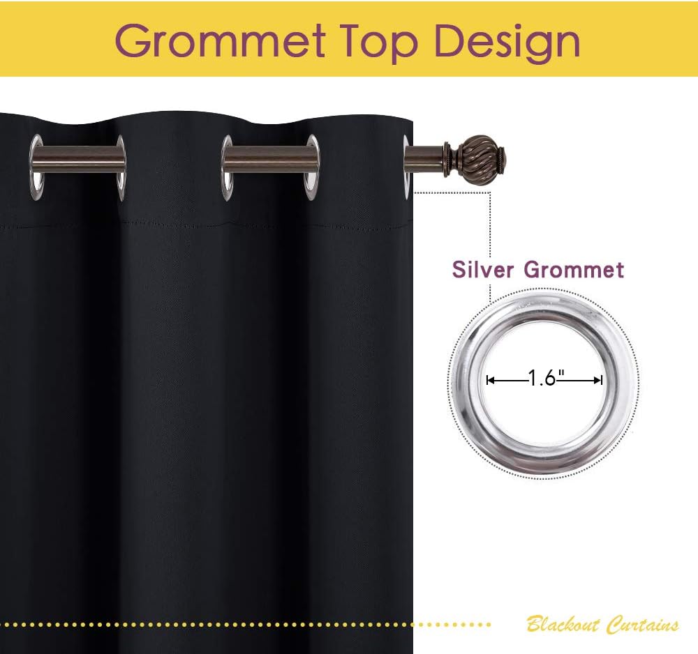NICETOWN Blackout Curtains 2 Panels for Bedroom- Thermal Insulated Grommet Blackout Curtains 63 Inches Long for Living Room/Kitchen Rideaux occultants (2 Panels, W42 x L63 -Inch,Grey) - PuriLite
