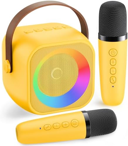 Mini Karaoke Machine, Portable Bluetooth Karaoke Speaker with 2 Wireless Microphones and Party Lights for Kids and Adults, Birthday Gifts for Girls Boys Family Home Party (Hotpink)