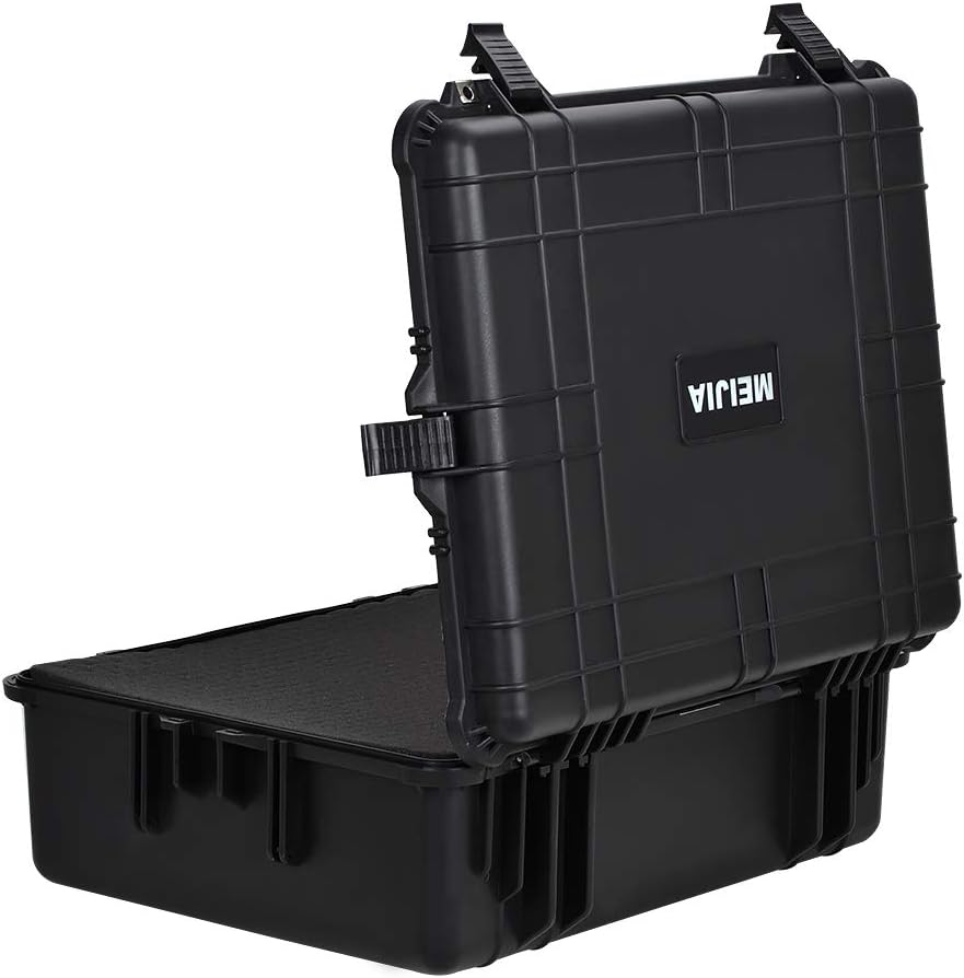 MEIJIA Portable Waterproof Protective Hard Case,Camera Case with Customizable Fit Foam Inserted, Elegant Black (9.17"x 7.56"x4.33")