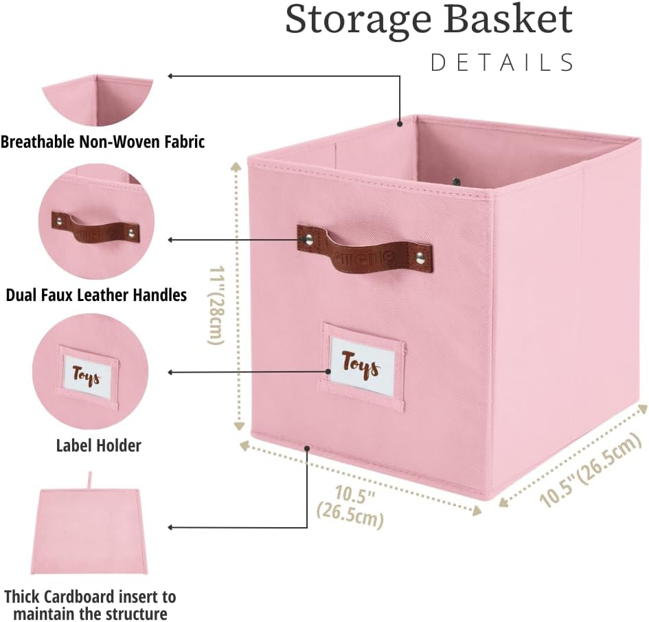 DECOMOMO Cube Storage Bin, Storage Cubes with Labels, Baskets for Shelves Kallax Linen Closet Organizers (Cube 10.5x11"/ 6pcs, Black)
