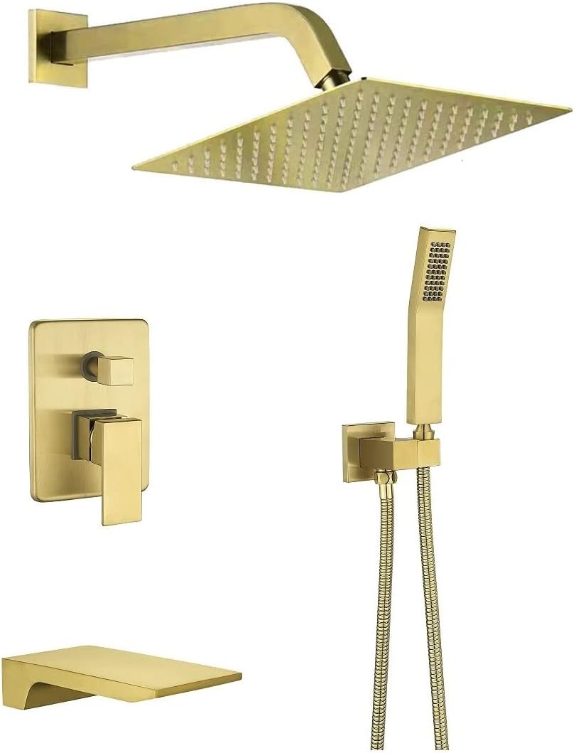 Bathtub Shower System Matte Black Tub Shower Faucet Complete Set with 10 Inch Rain Head with Handheld and Waterfall Shower Faucet Combo