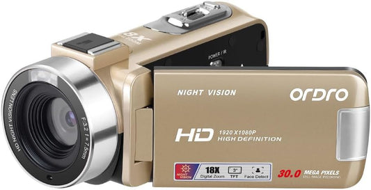 ORDRO B320 Video Camera Camcorder Full HD 1080P 30MP IR Night Vision Vlogging Camera Recorder 3.0 Inch IPS Screen 18X Digital Zoom with 2 Batteries